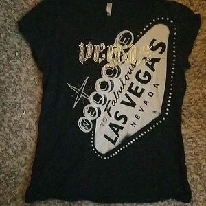 Vegas gently loved large shirt black w/ rhinestone